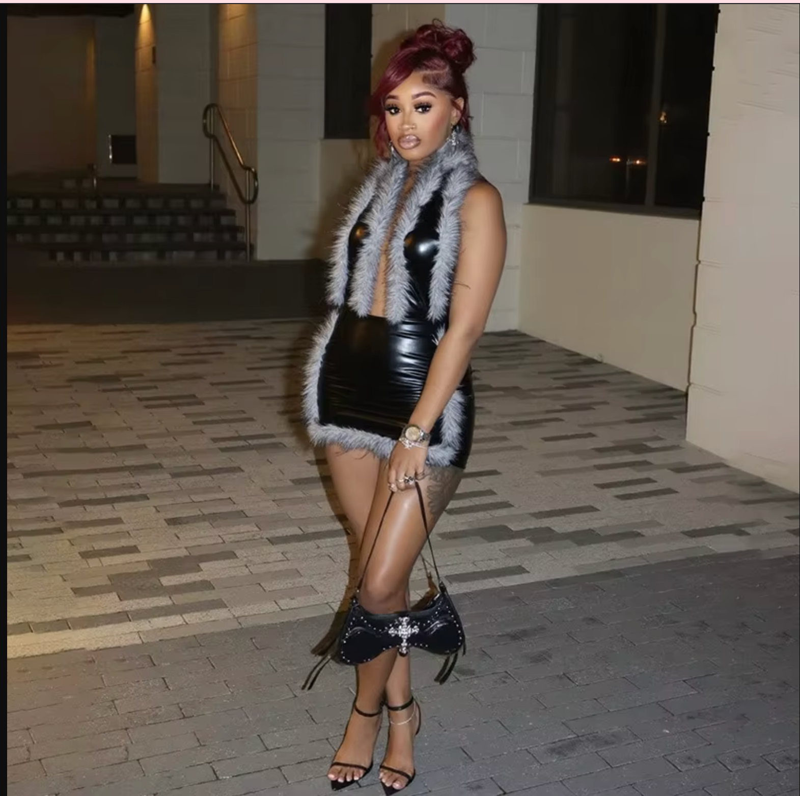 Furry PU Leather Mini Dress Cute & Classy Looks Furry PU Leather Mini Dress Cute & Classy Looks