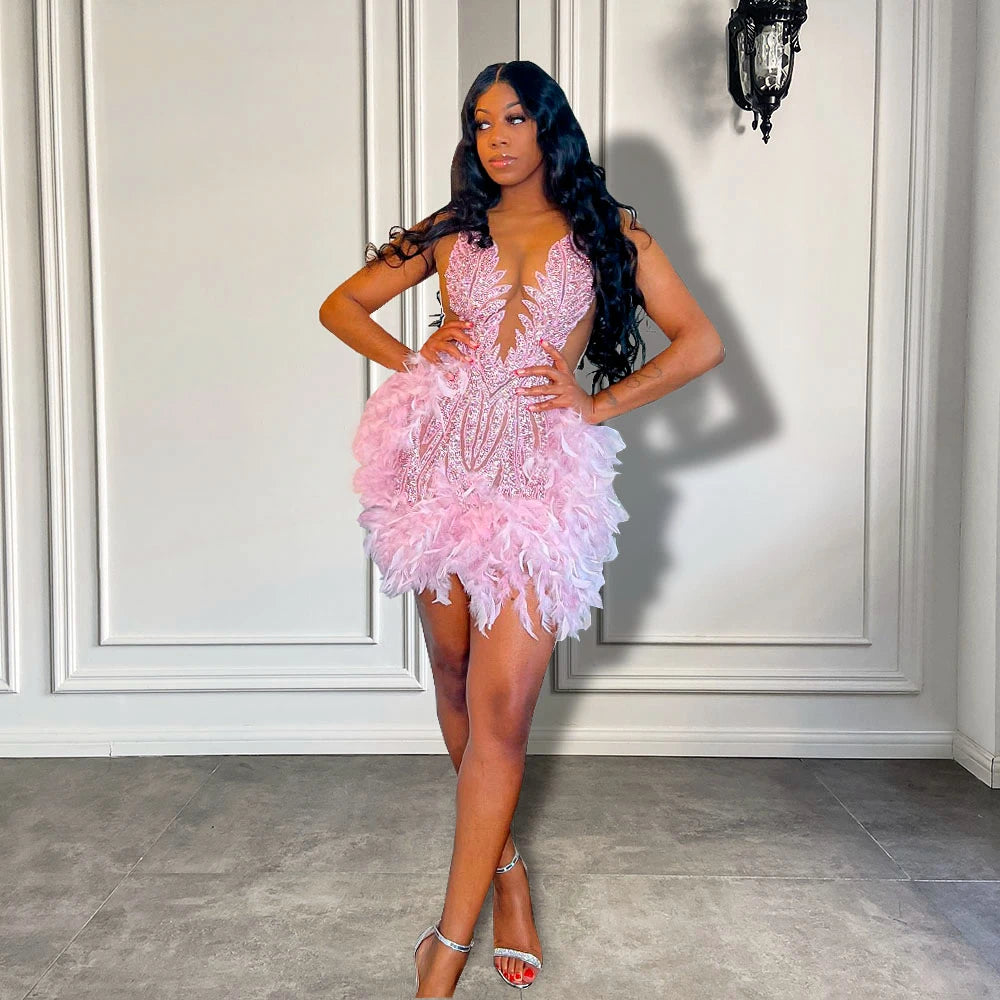Luxury Sheer Pink Feather Dress Cute & Classy Looks Luxury Sheer Pink Feather Dress Cute & Classy Looks