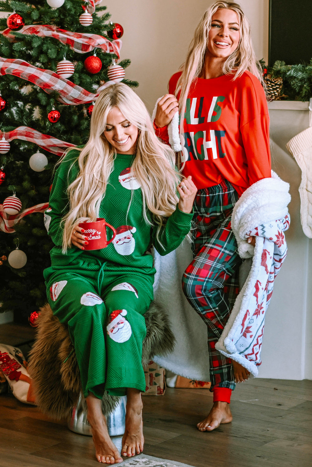Multicolor  Plaid BRIGHT Graphic Christmas Pajamas Set