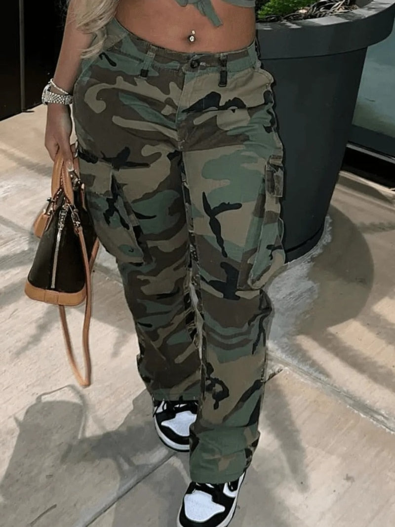 Plus Size Cargo Camouflage Mid Waist Casual Regular Pants – Cute ...